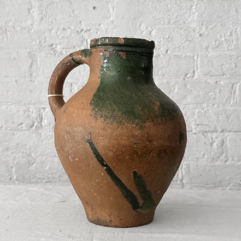 19th Century French Ceramic Pitcher Green with Accents