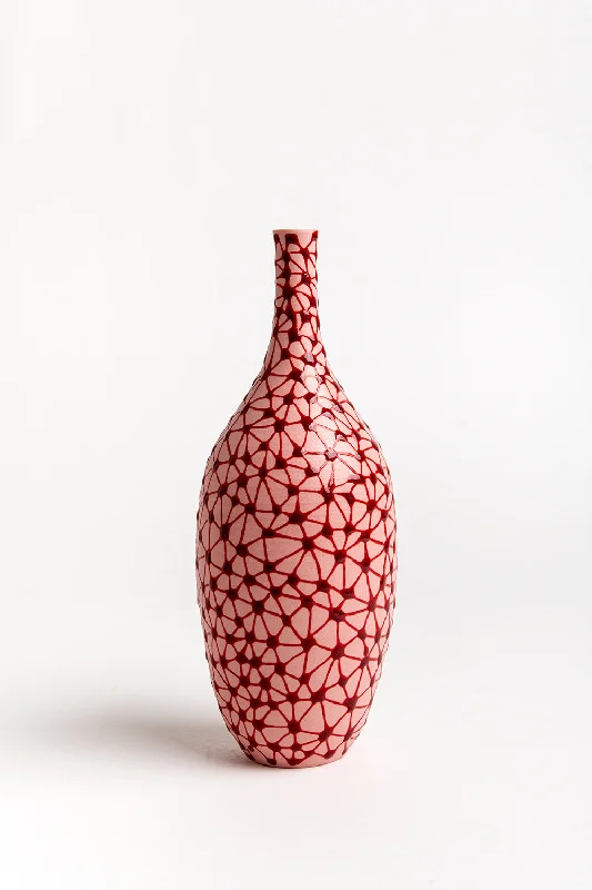 Bottle Pottery Vase | Pink with Red Stars