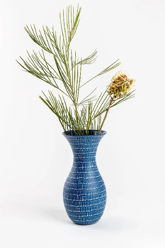 Broad Curved Vase | Morocco Blue with White Sticks