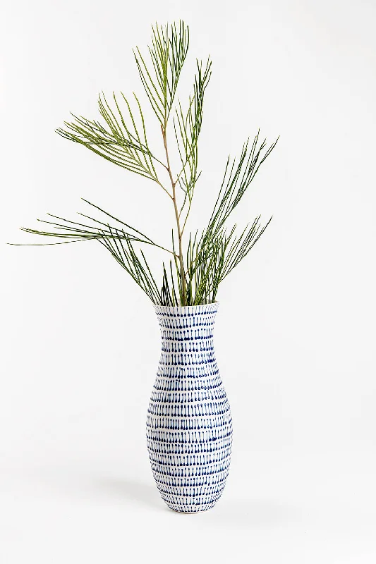 Curved Vase | White with Blue Sticks