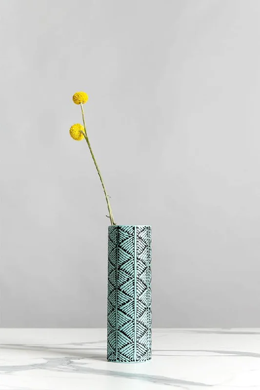 Cylinder Vase | Turquoise with Black Triangles