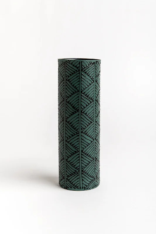 Cylinder Vase | Pine Green with Black Triangles