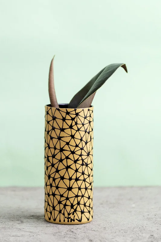 Cylinder Vase | Yellow with Black Stars