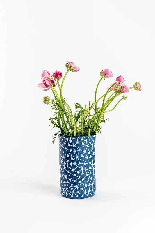 Cylinder Vase | Morocco Blue with White Stars