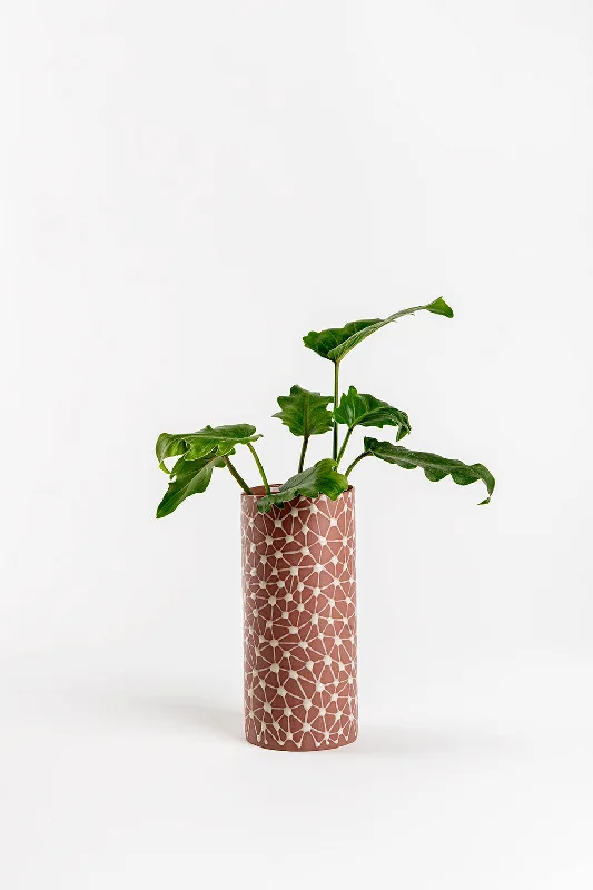 Cylinder Vase | Indian red with Cream Stars