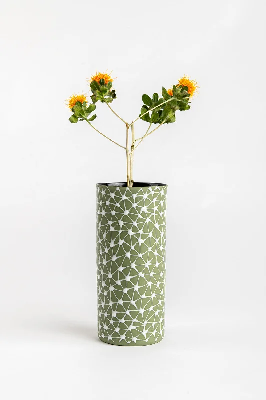 Cylinder Vase | Olive Green with White Stars