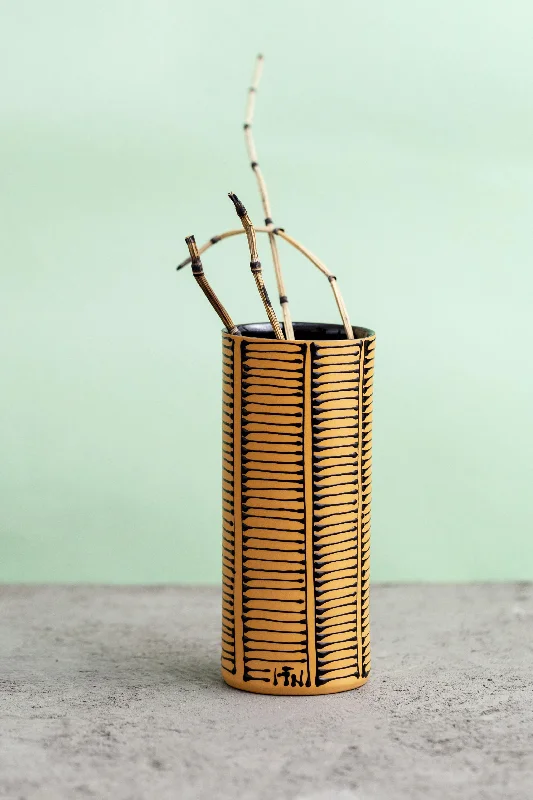 Cylinder Vase | Orange with Black Ladder Stripes