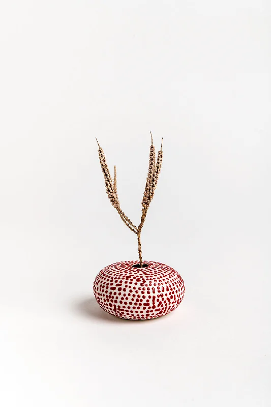 Flat Mini Vase | White with Red Dots