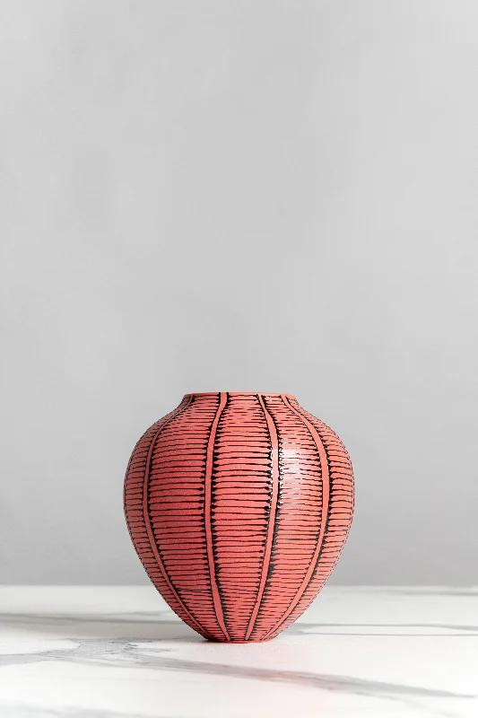 Grande Round Vase | Red with Black Ladder Stripes