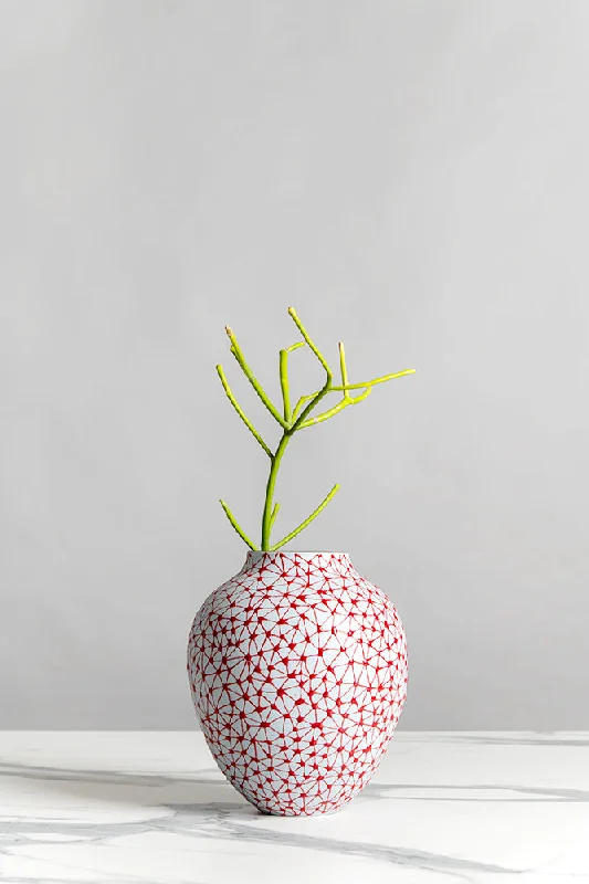 Grande Round Vase | Sky Blue with Red Stars