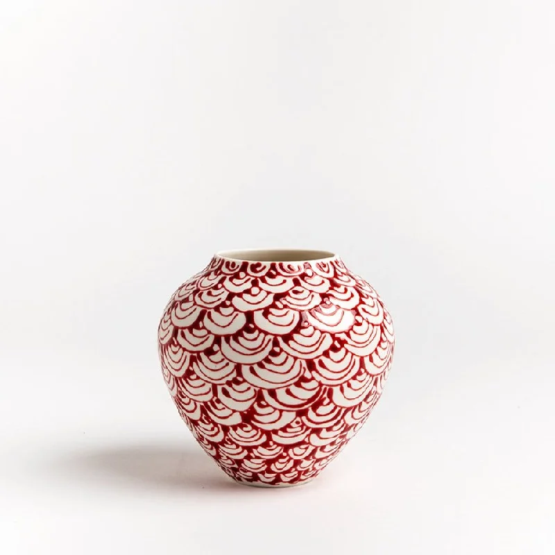 Petite Round Vase | White with Red Japanese Bows