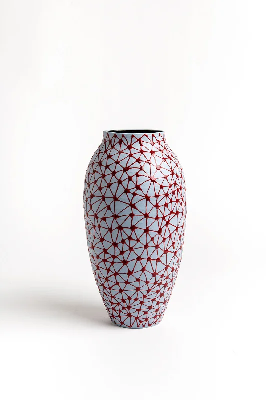 Pottery Vase | Sky Blue with Red Stars