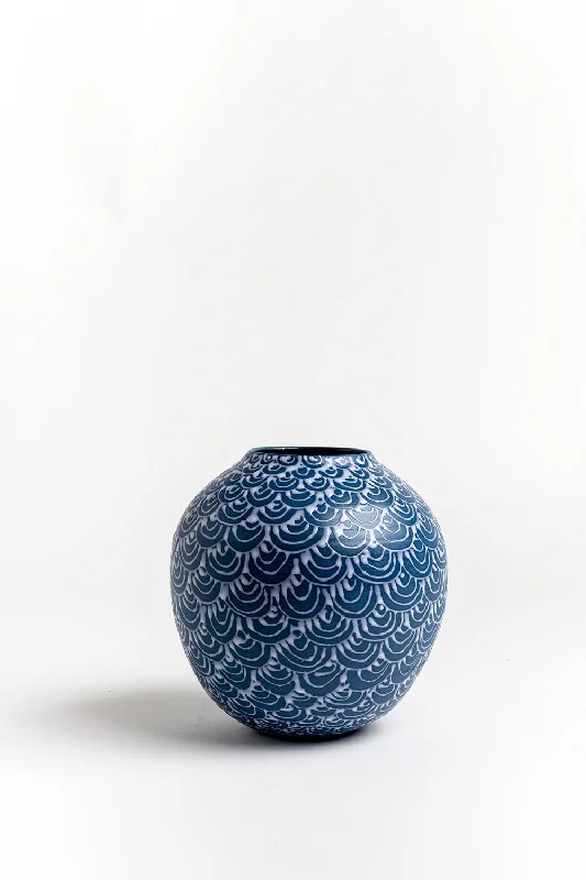 Round Vase | Morocco Blue with White Japanese Bows