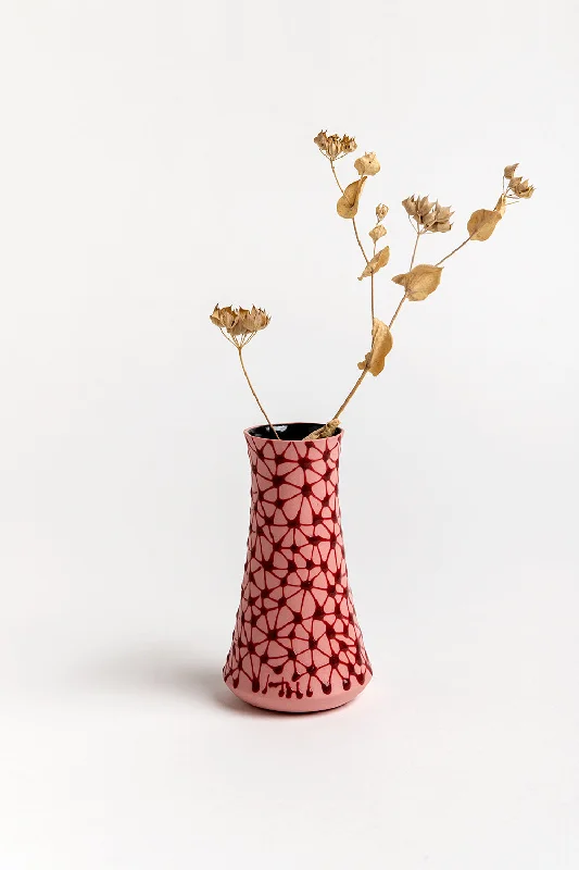 Tall Mini Vase | Pink with Red Stars