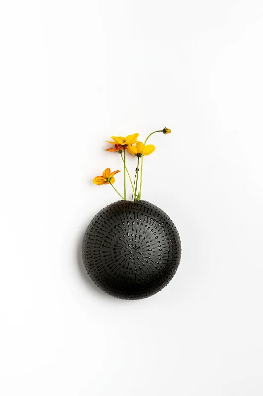 Wall Hanging Spherical Vase | Black with Black Sticks