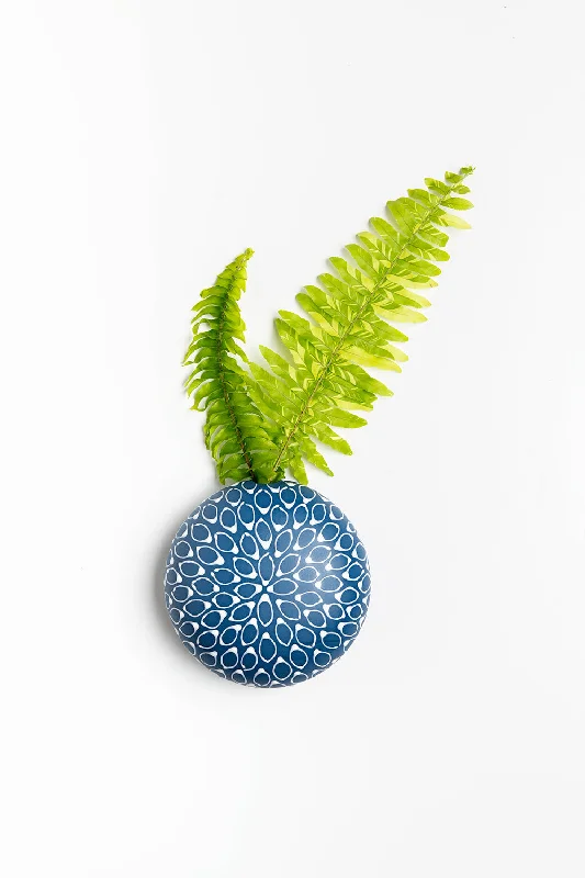 Wall Hanging Spherical Vase | Blue with White Flower loops