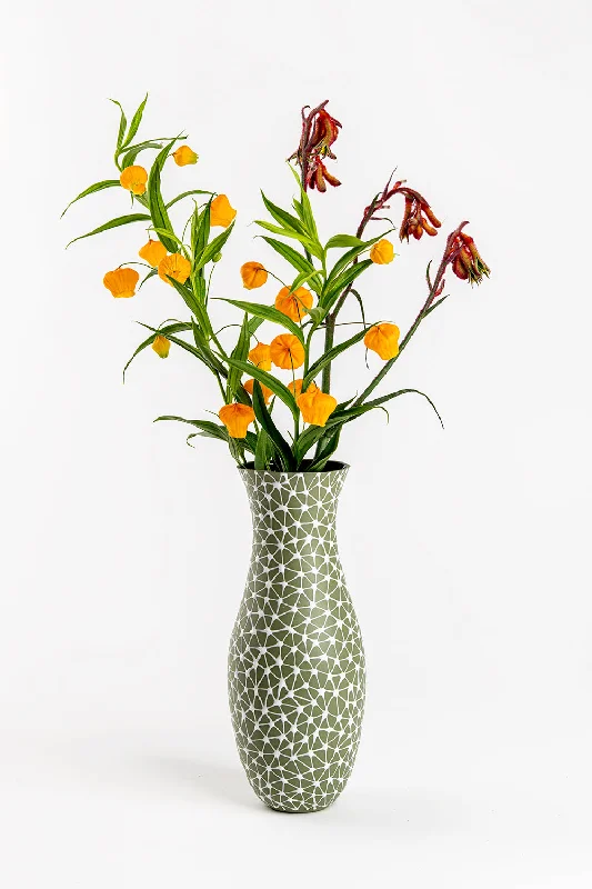 Curved Vase | Olive Green with White Stars