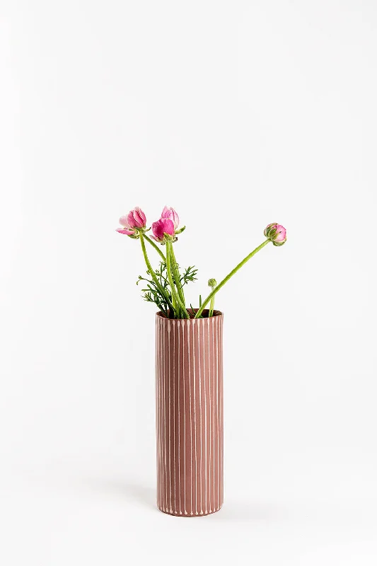 Cylinder Vase | Indian red with Cream Lines