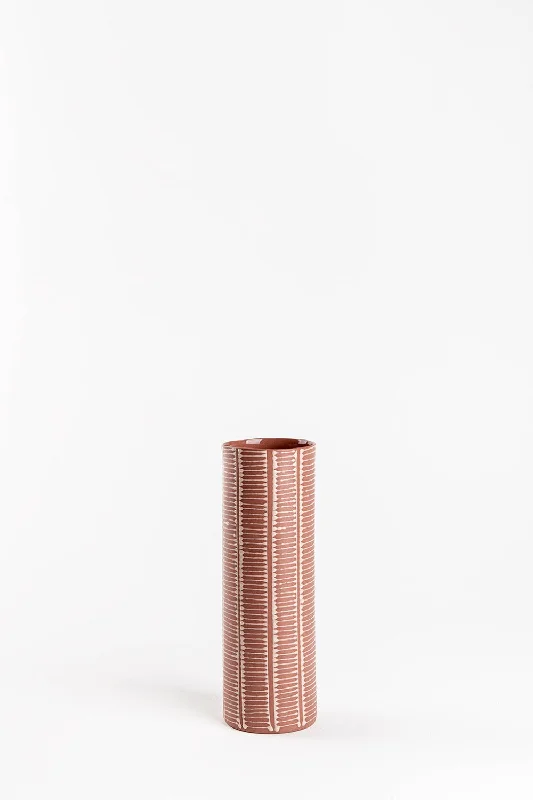 Cylinder Vase | Indian red with Cream Ladder Stripes