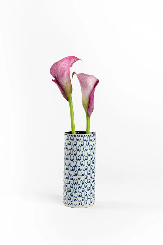 Cylinder Vase | Light Grey with Blue Loops