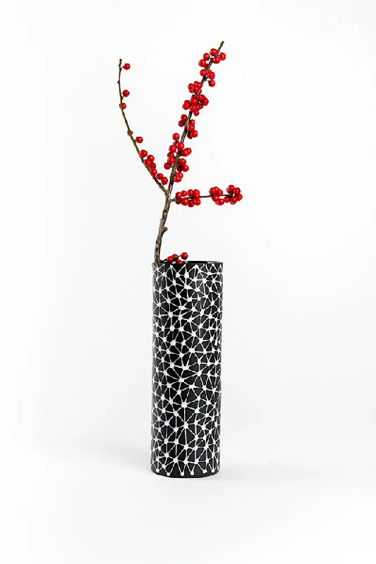 Cylinder Vase | Black with White Stars