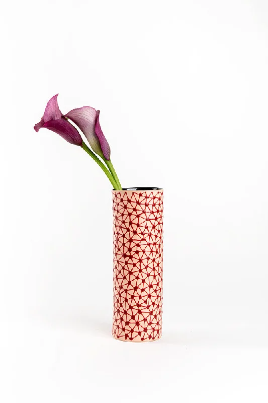 Cylinder Vase | Peach with Red Stars