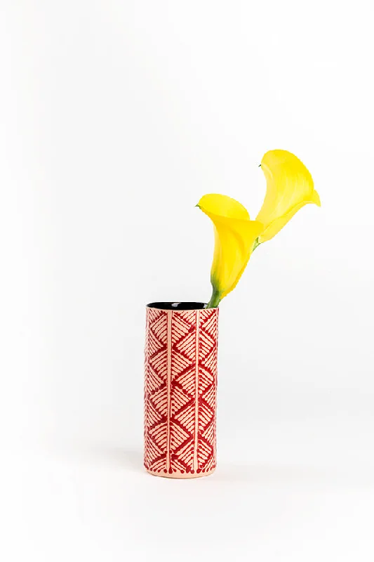 Cylinder Vase | Peach with Red Triangles