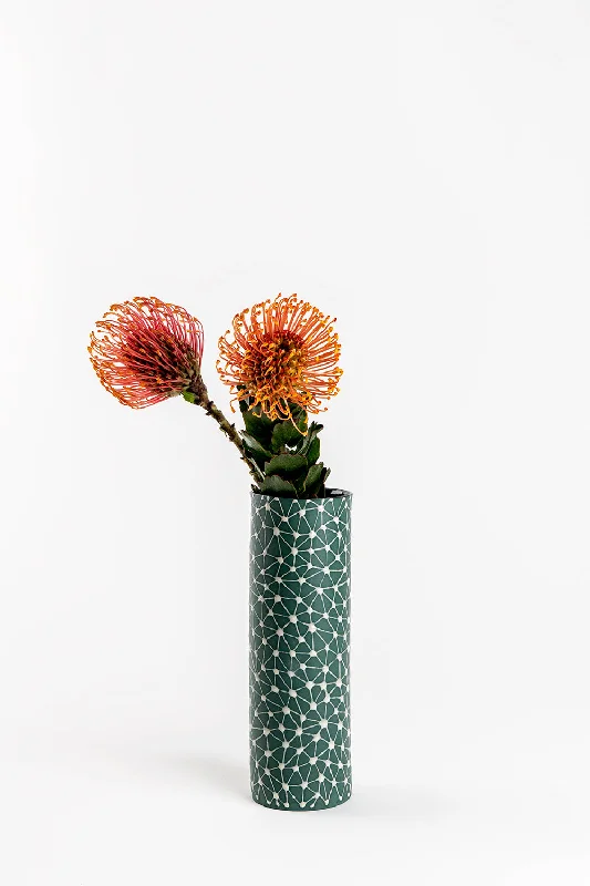 Cylinder Vase | Pine Green with Beige Stars