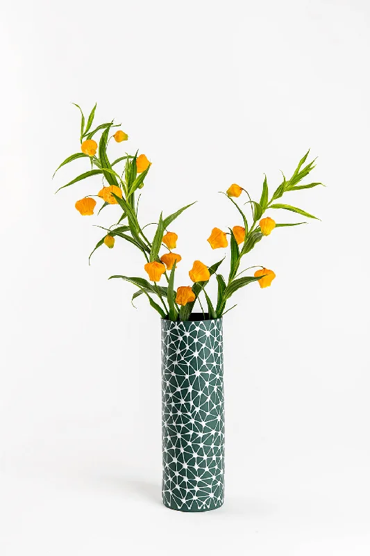 Cylinder Vase | Pine Green with White Stars