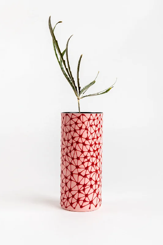 Cylinder Vase | Pink with Red Stars