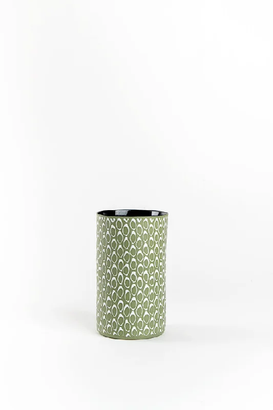 Cylinder Vase | Olive Green with White Loops