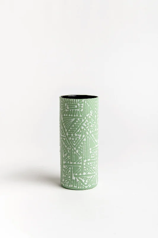 Cylinder Vase | Pistachio Green with White Oriental