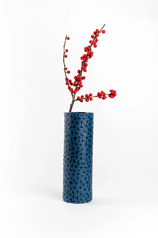 Cylinder Vase | Morocco Blue with Black Stars