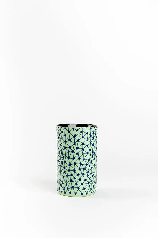 Cylinder Vase | Pistachio Green with Blue Stars