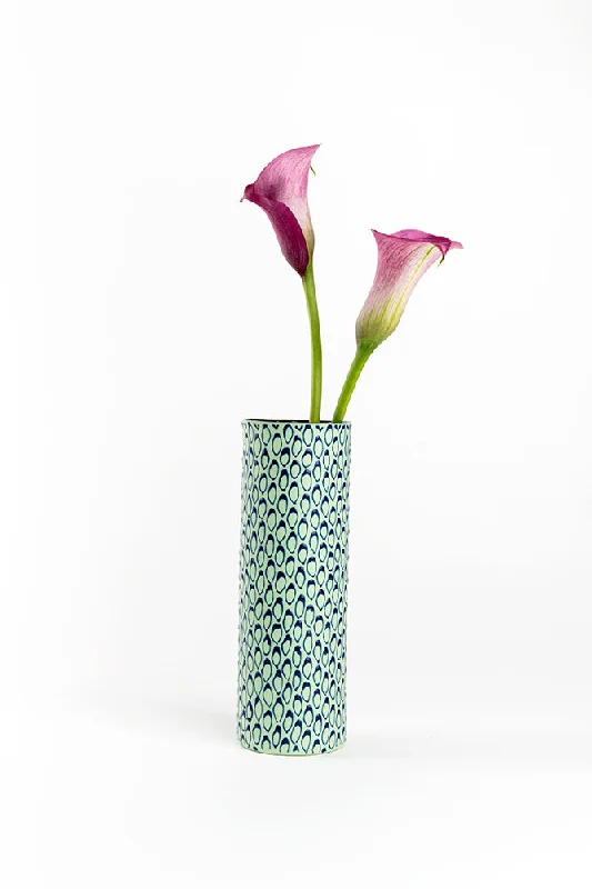 Cylinder Vase | Pistachio Green with Blue Loops