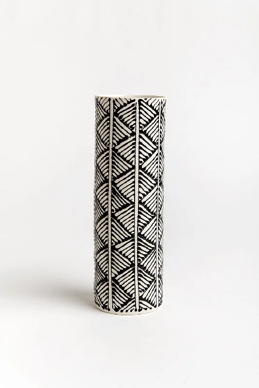 Cylinder Vase | White with Black Triangles