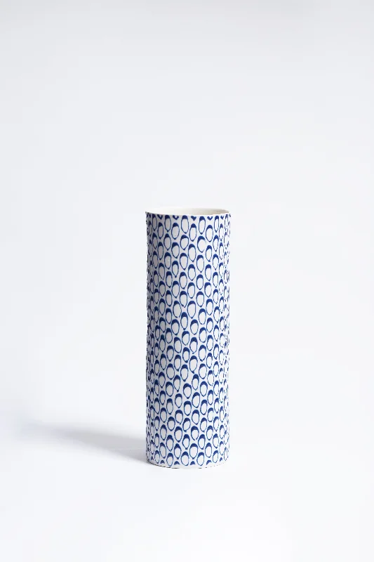 Cylinder Vase | White with Blue Loops