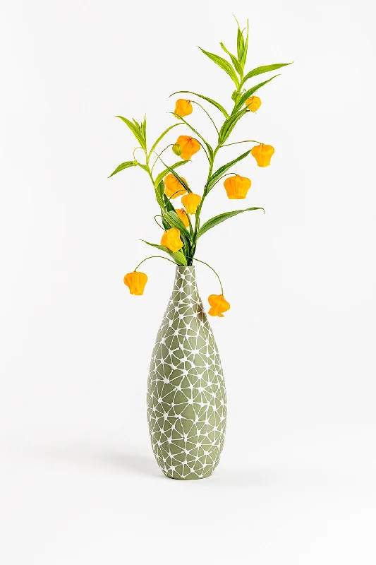 Drop Bottle Vase | Olive Green with White Stars