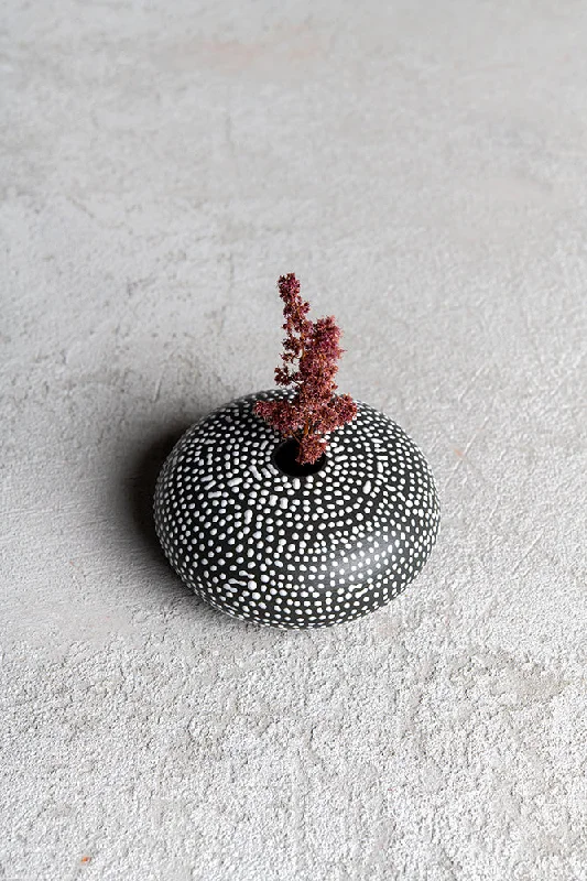 Flat Mini Vase | Black with White Dots