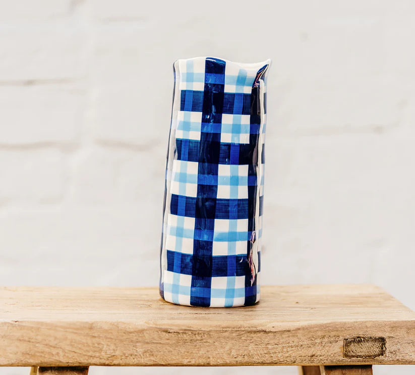 Large Gingham Ceramic Vase