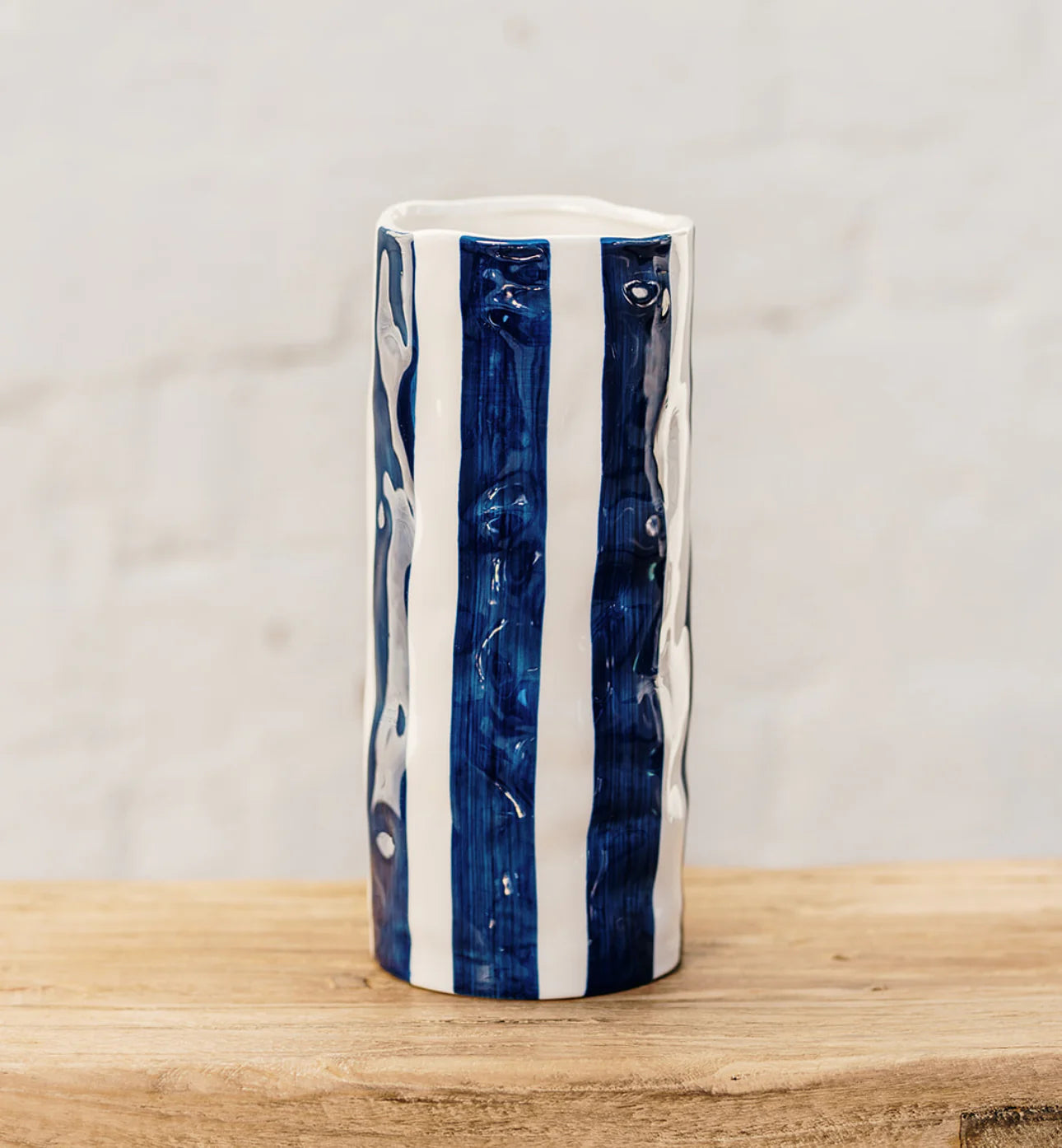 Medium Navy Stripe Ceramic Vase