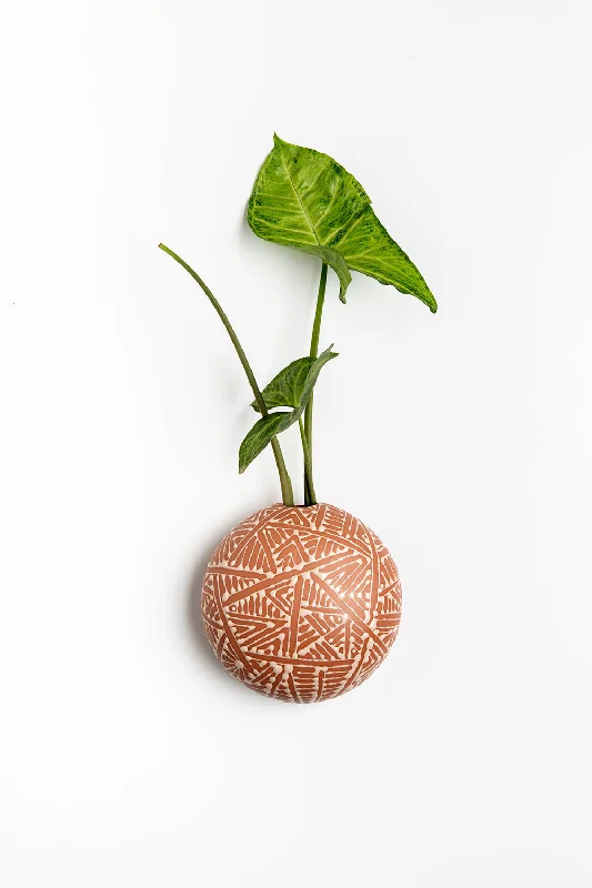 Wall Hanging Spherical Vase | Brick with Beige Oriental