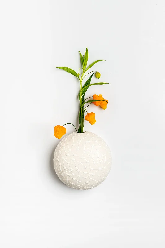 Wall Hanging Spherical Vase | White with White Stars