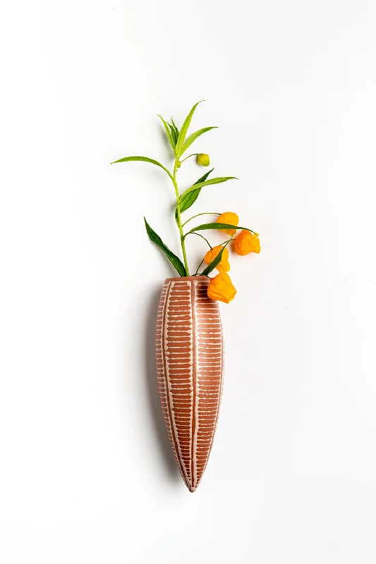 Wall Hanging Vase | Brick with Beige Ladder Stripes