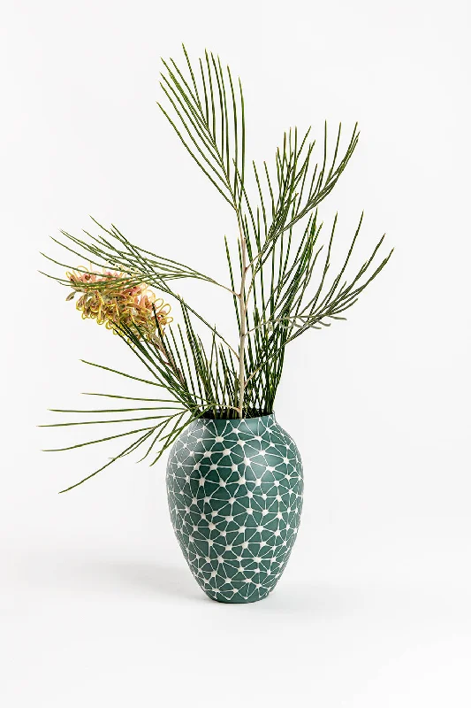 Vase | Pine Green with Beige Stars