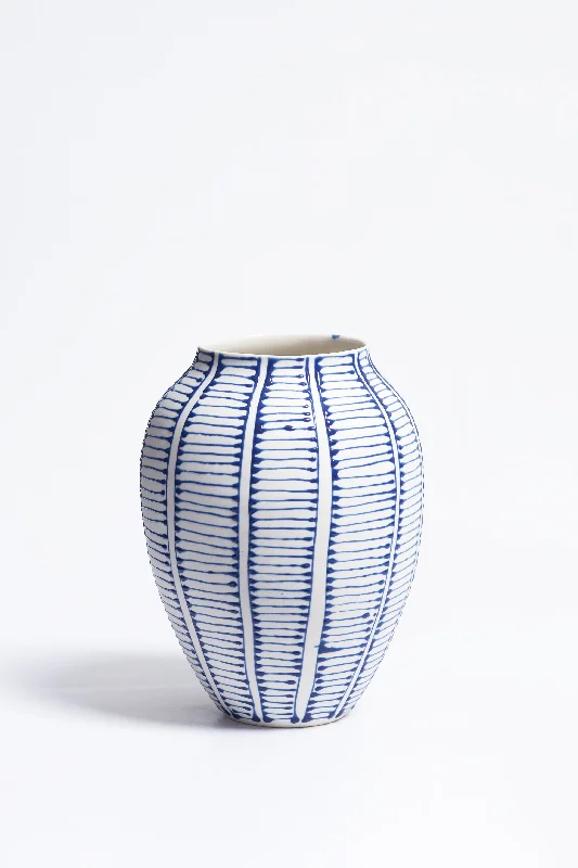 Vase | White with Blue Ladder Stripes