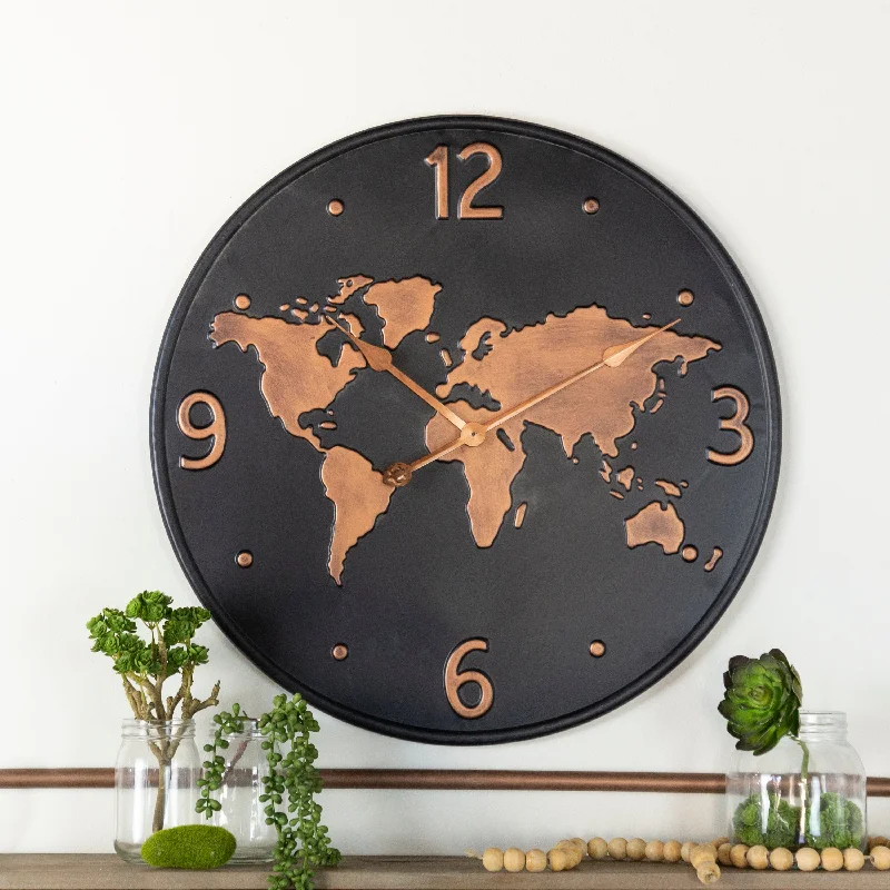 Copper Black Metal Wall Clock 24"