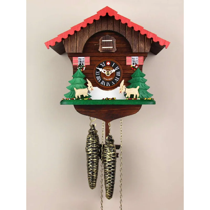 Loetscher - Goats At Play Chalet Swiss Cuckoo Clock - Made in Switzerland