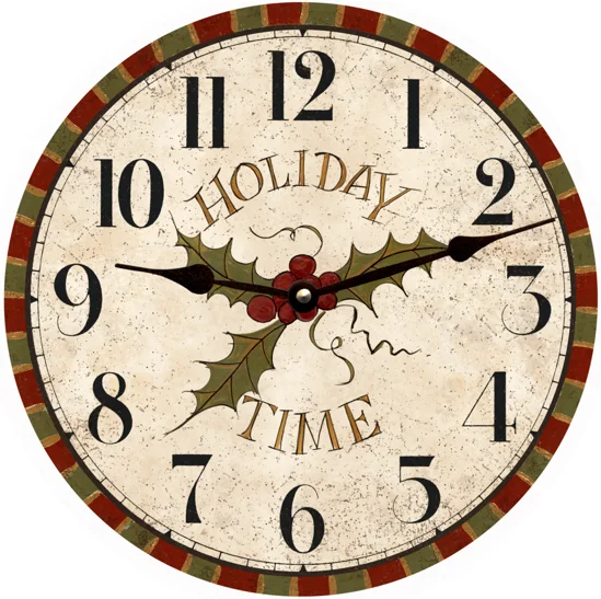 Holiday Wall Clock-Christmas Clock- Mistletoe Clock