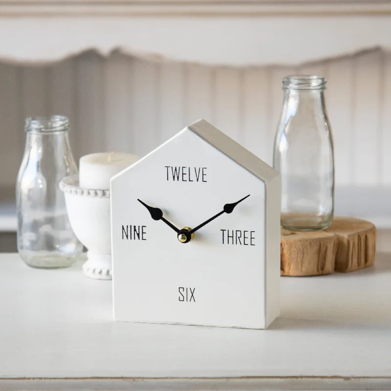 House Metal Tabletop Clock White